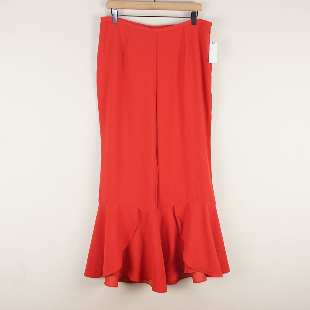 Anthropologie Maeve Red Late Night Frills Flare High Rise Ruffle Hem Pants 14
